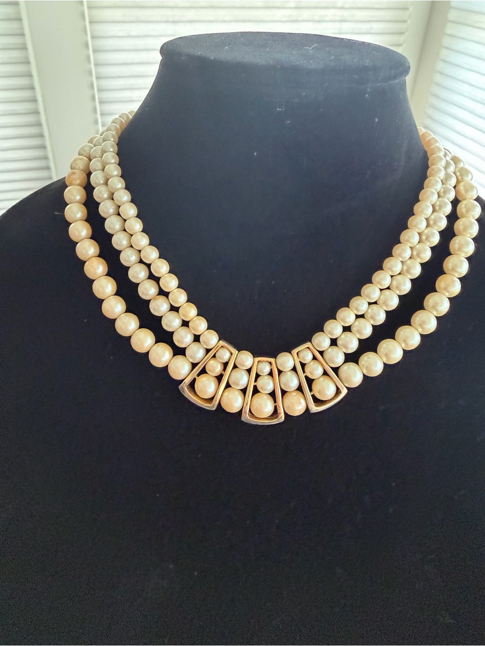 Classic Triple-Row Pearl Necklace in Champagne Gold